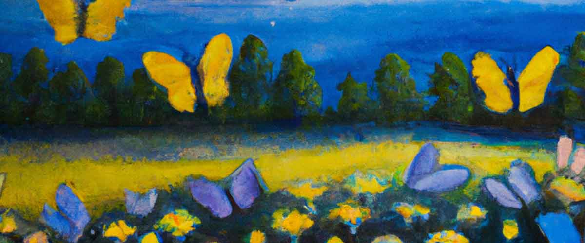 Yellow and purple butterflies in a field