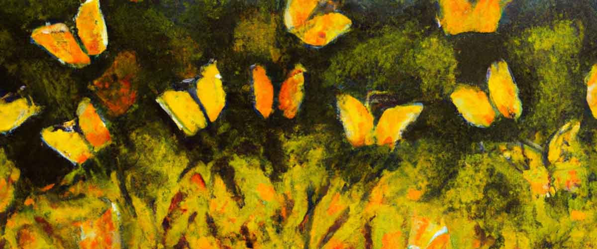 Yellow butterflies in a grassy forest